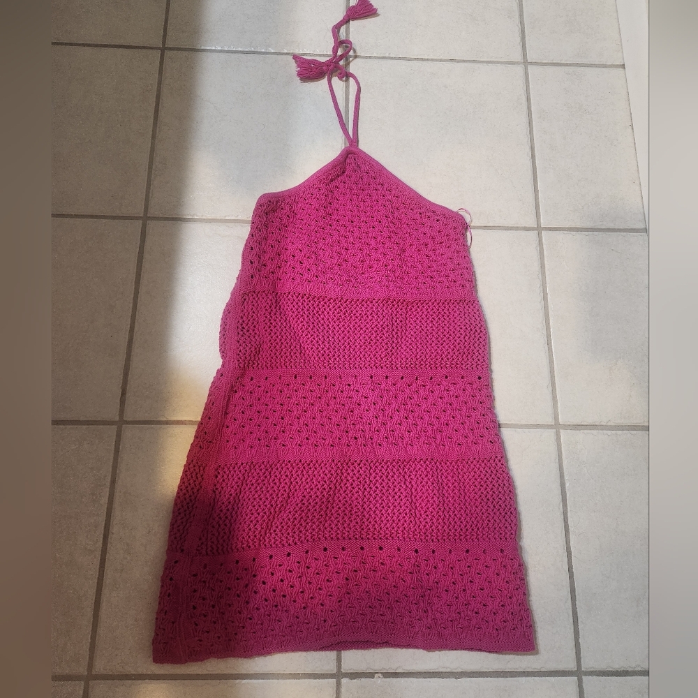 Old Navy Hot Pink Crochet Halter Top Dress